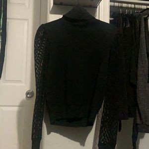 Black turtle neck mesh sleeves blouse